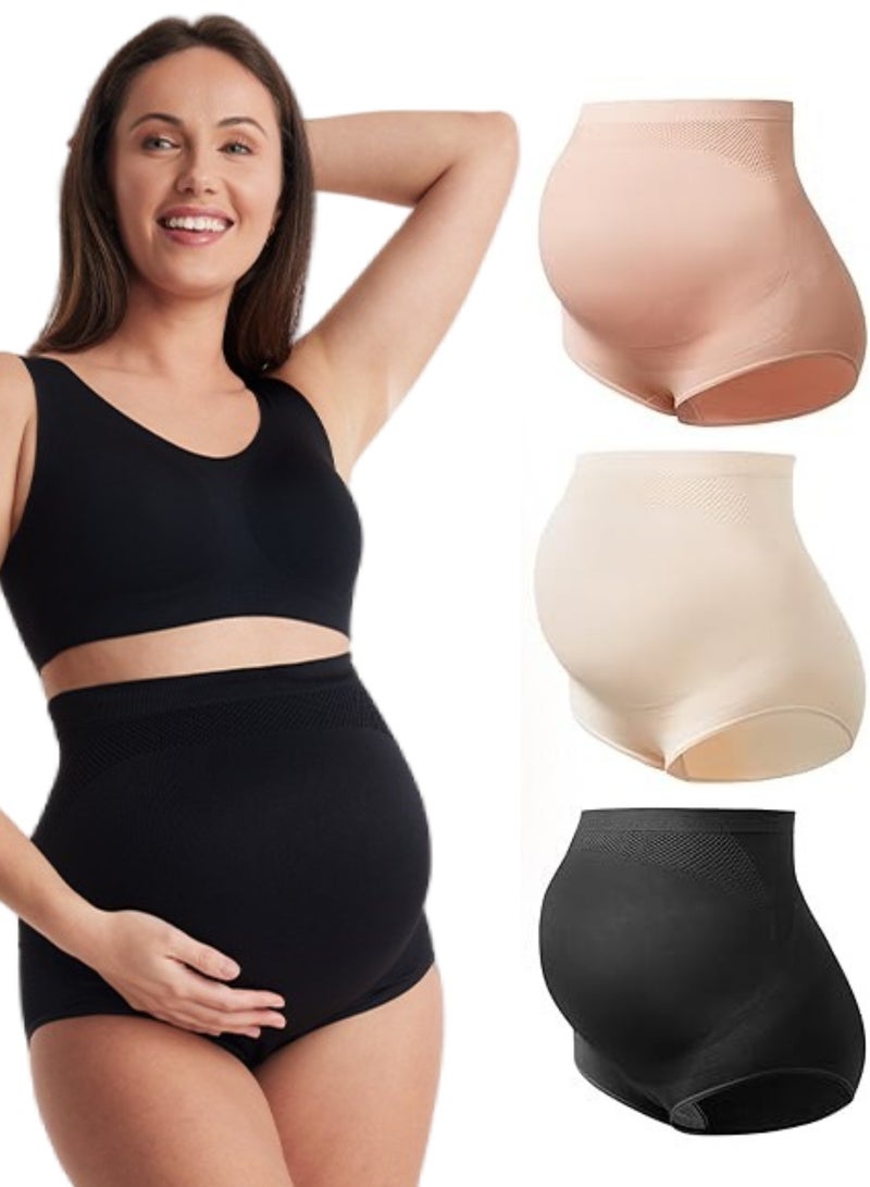 Momcozy Women's Maternity High Waist Underwear Pregnancy Seamless Soft Belly Support Panties Over Bump 3 Pack - Image 1