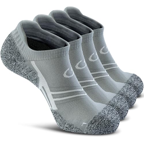 CWVLC No Show Sports Compression Socks 4-pairs, Low Cut Anti-Blister Hiking Running Workout Ankle Socks, Short Cushioned Moisture Wicking No Slip Arch Support Plantar Fasciitis, Gray, Medium - Image 1