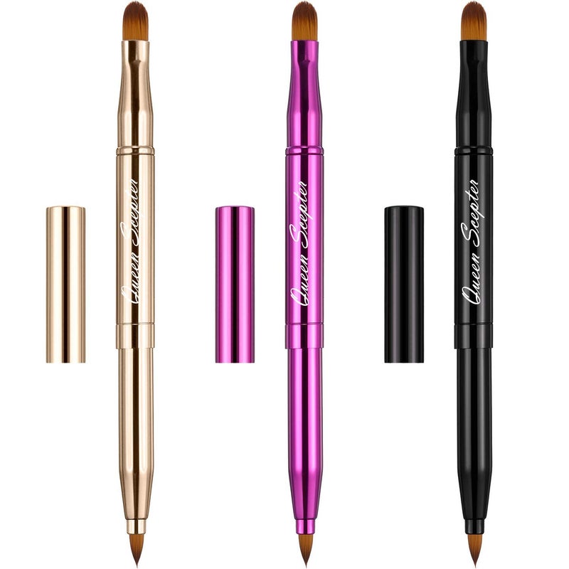 Queen Scepter Retractable Dual End Lip Brush Concealer Brush with Cap, Lipstick Eyeshadow Foundation Makeup Brushes Gold, Black, Purple - Image 2