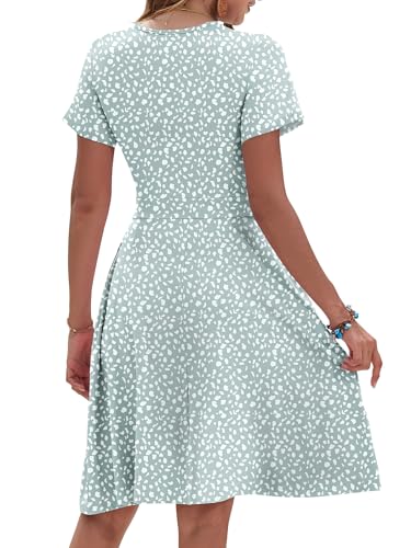 AUSELILY Petite Dresses Floral Short Sleeve Knee Length Wrap V Neck Dress with Pockets, Green Horseshoe S - Image 4