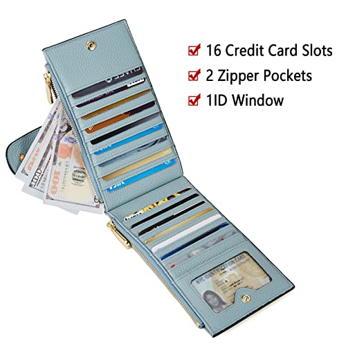 BOSTANTEN Leather Wallets for Women RFID Blocking Slim Bifold Purse Card Holder with Zipper Pocket Blue - Image 3