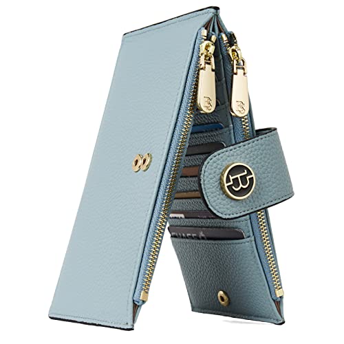 BOSTANTEN Leather Wallets for Women RFID Blocking Slim Bifold Purse Card Holder with Zipper Pocket Blue - Image 1