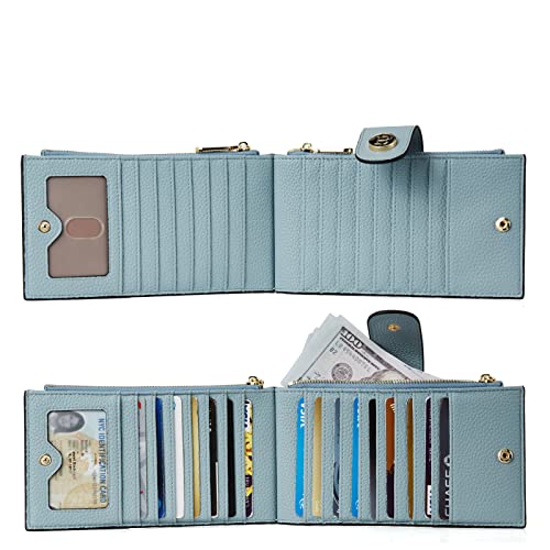 BOSTANTEN Leather Wallets for Women RFID Blocking Slim Bifold Purse Card Holder with Zipper Pocket Blue - Image 5