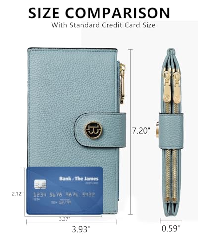 BOSTANTEN Leather Wallets for Women RFID Blocking Slim Bifold Purse Card Holder with Zipper Pocket Blue - Image 2