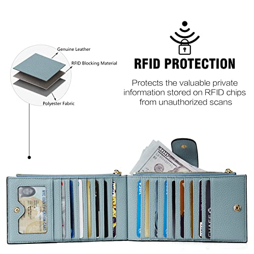BOSTANTEN Leather Wallets for Women RFID Blocking Slim Bifold Purse Card Holder with Zipper Pocket Blue - Image 4