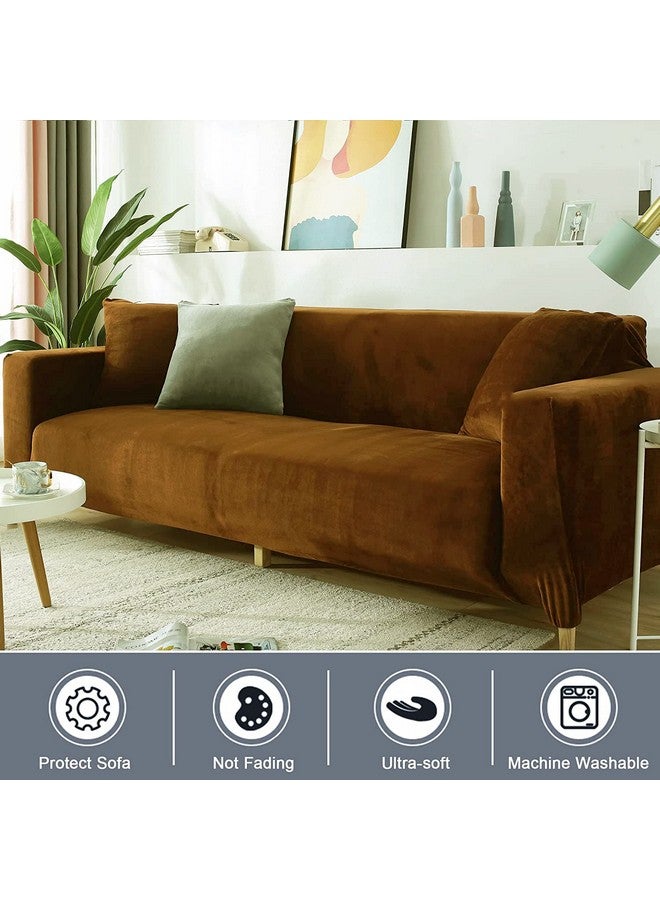 هاوس أوف كويرك غطاء أريكة هاوس أوف كويرك بتصميم عصري مزدوج المقاعد، مصنوع من المخمل المتين، مرن، قابل للتمدد، متعدد الاستخدامات، مناسب لجميع أنواع الأريكة (بني سميك، 145-185 سم) - Image 2