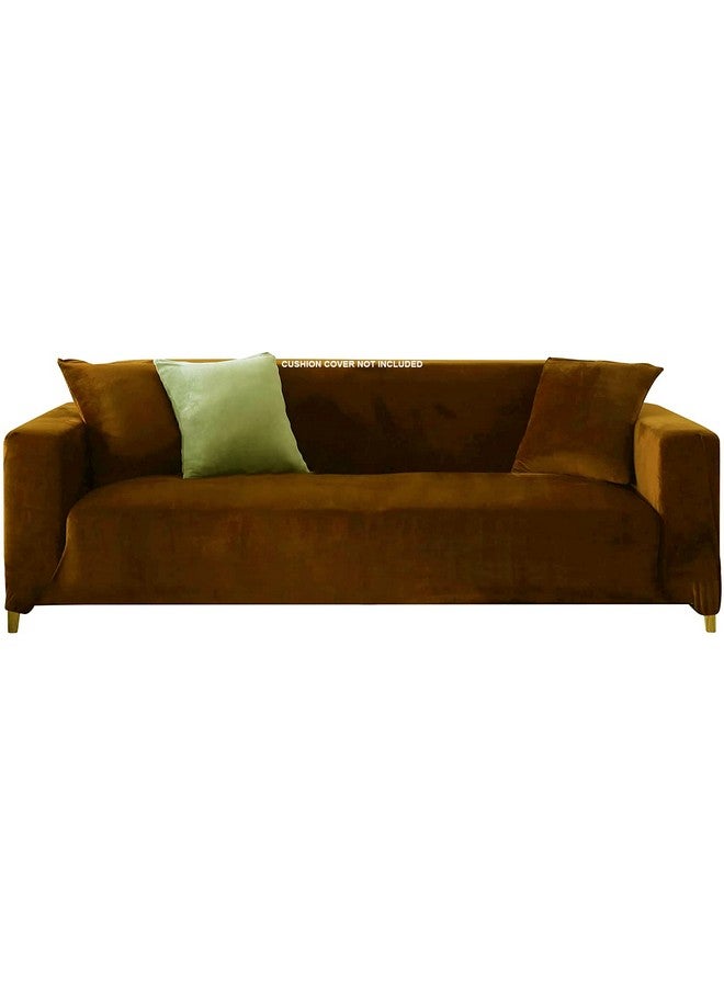 هاوس أوف كويرك غطاء أريكة هاوس أوف كويرك بتصميم عصري مزدوج المقاعد، مصنوع من المخمل المتين، مرن، قابل للتمدد، متعدد الاستخدامات، مناسب لجميع أنواع الأريكة (بني سميك، 145-185 سم) - Image 1