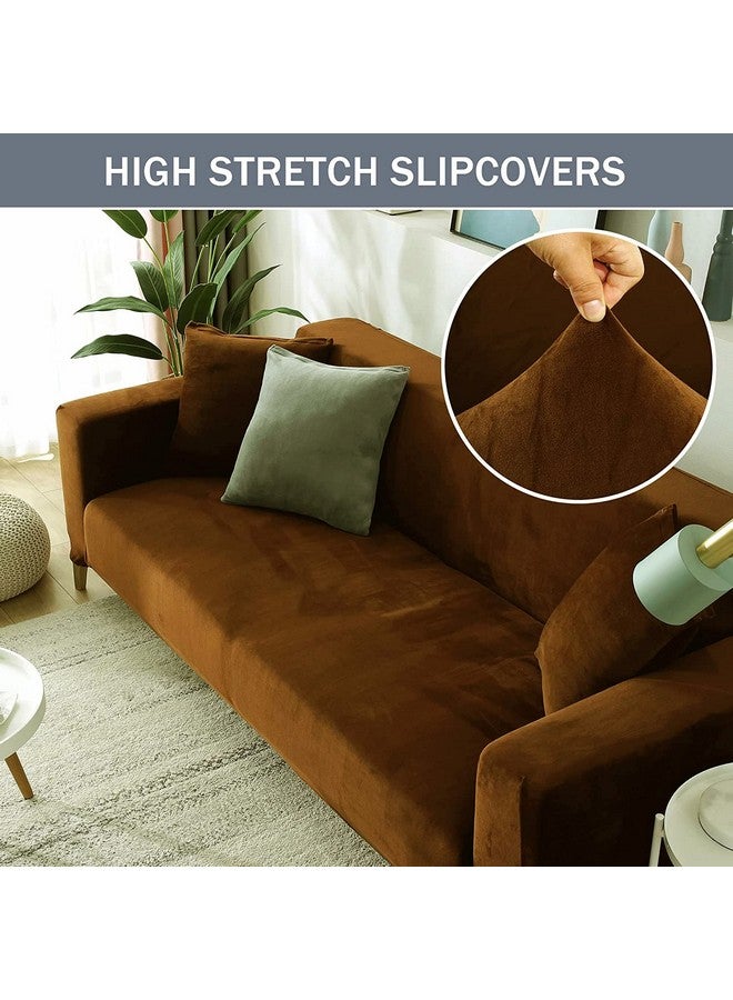 هاوس أوف كويرك غطاء أريكة هاوس أوف كويرك بتصميم عصري مزدوج المقاعد، مصنوع من المخمل المتين، مرن، قابل للتمدد، متعدد الاستخدامات، مناسب لجميع أنواع الأريكة (بني سميك، 145-185 سم) - Image 3