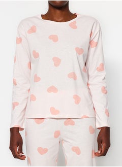 trendyol Powder 100% Cotton Heart Tshirt-Jogger Knitted Pajamas Set THMAW21PT0566  - Image 4