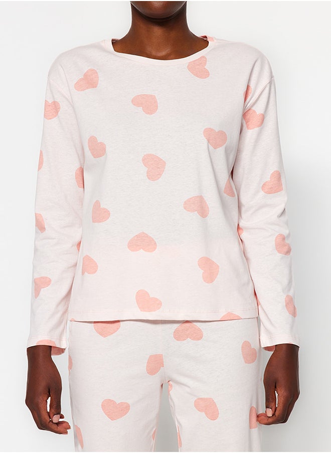 trendyol - Powder 100% Cotton Heart Tshirt-Jogger Knitted Pajamas Set THMAW21PT0566 - Image 1