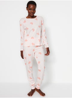trendyol Powder 100% Cotton Heart Tshirt-Jogger Knitted Pajamas Set THMAW21PT0566  - Image 2