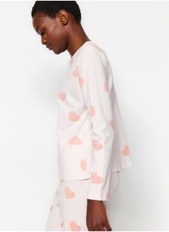 trendyol Powder 100% Cotton Heart Tshirt-Jogger Knitted Pajamas Set THMAW21PT0566  - Image 3