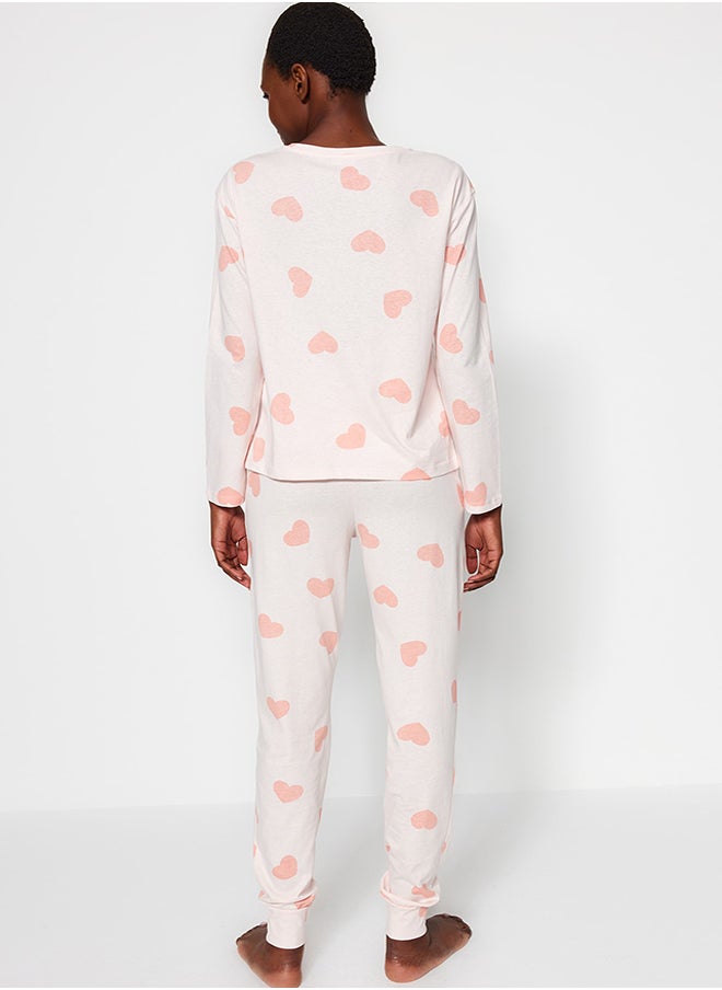 trendyol - Powder 100% Cotton Heart Tshirt-Jogger Knitted Pajamas Set THMAW21PT0566 - Image 1