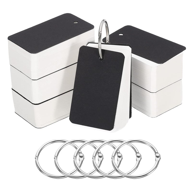 PATIKIL Blank Index Cards with Ring, 600Pcs Blank Flash Card 2.8x1.6 Study Note Cardstock for Memory Learning Studying Office Supplies, Black White