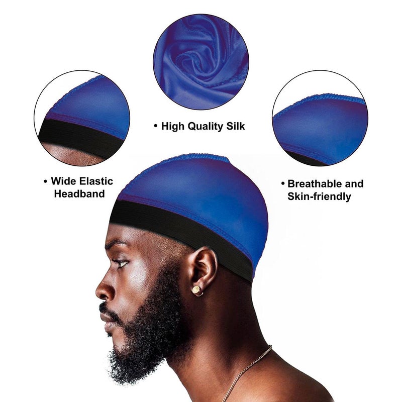Selalu 4Pcs Wave Cap, Silk Stocking Wave Caps for 360 Waves, Silky Durag for Men, Stain Caps (2*Blue 2*Black) - Image 2