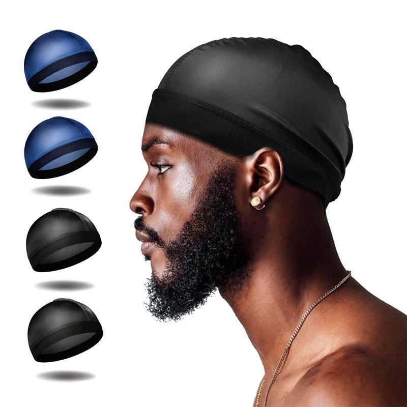 Selalu 4Pcs Wave Cap, Silk Stocking Wave Caps for 360 Waves, Silky Durag for Men, Stain Caps (2*Blue 2*Black) - Image 1