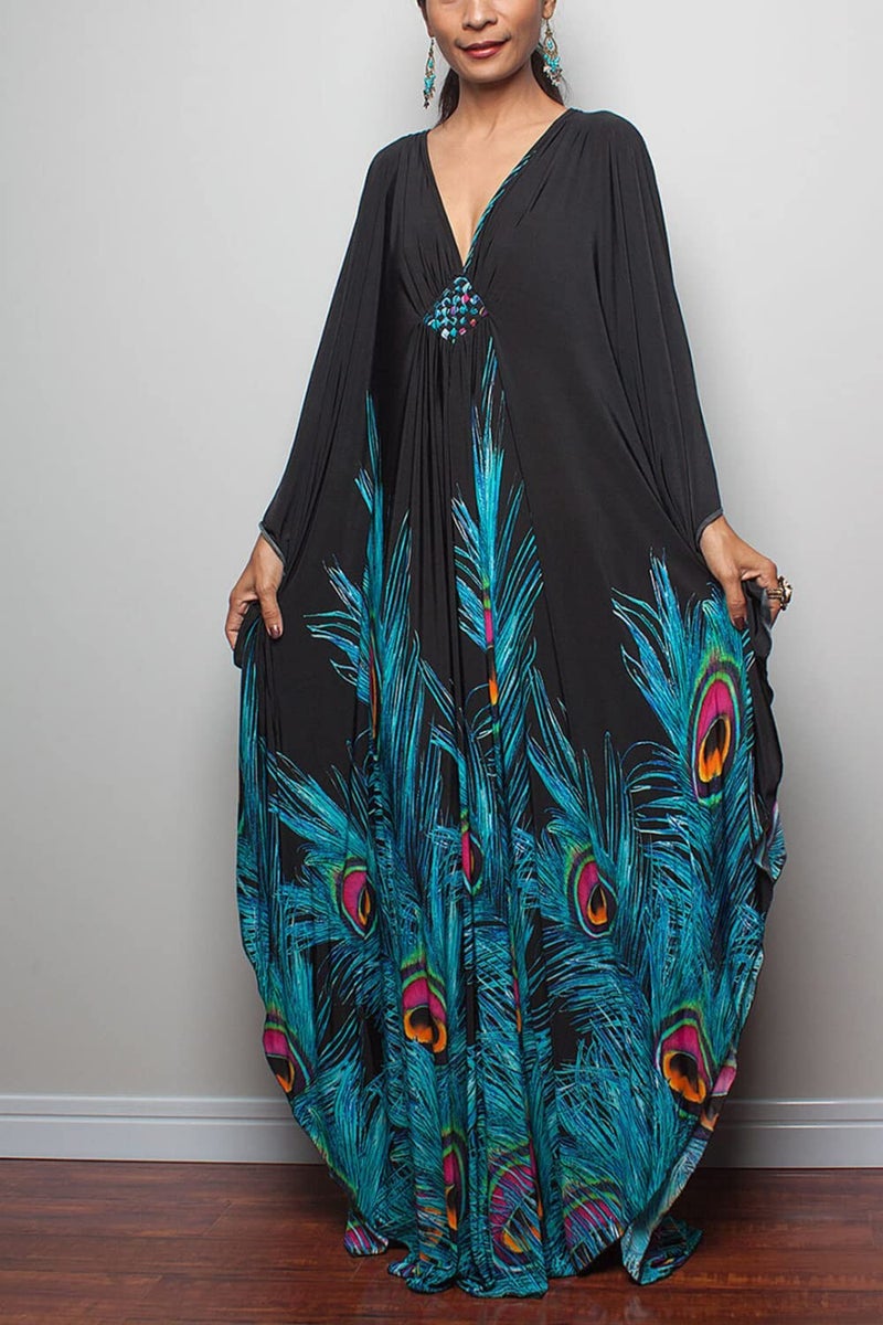YouKD Summer Floral Loose Caftan Boho Beach Cover Up Dress Plus Size Robe for Women - Image 3