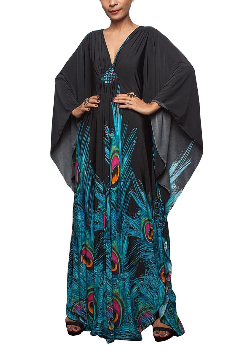 YouKD Summer Floral Loose Caftan Boho Beach Cover Up Dress Plus Size Robe for Women - Image 2