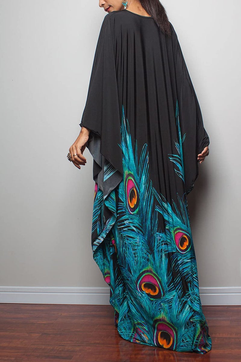 YouKD Summer Floral Loose Caftan Boho Beach Cover Up Dress Plus Size Robe for Women - Image 4