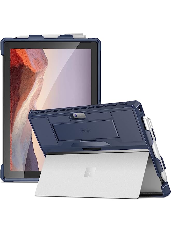 Procases حافظة لجهاز Microsoft Surface Pro 7 Plus مقاس 12.3" ، Pro 7 ، Pro 6 ، Pro 5 ، Pro 4 ، Pro LTE ، غلاف واقي متين مع حامل قلم ، حزام يد ، متوافق مع لوحة المفاتيح Type Cover - أزرق - Image 1