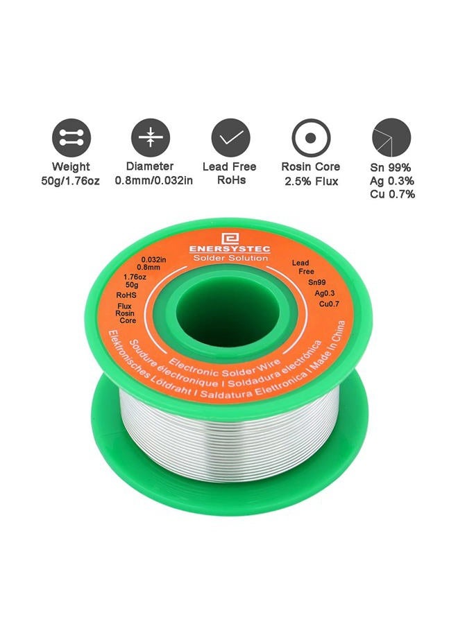 E ENERSYSTEC Solder Wire No Lead Rosin Core Flux 0.8mm Electric Solder Fine Sn99 Ag0.3 Cu0.7 Flow 0.032in 0.11lb for Electronics Soldering Unlead 50g - Image 2