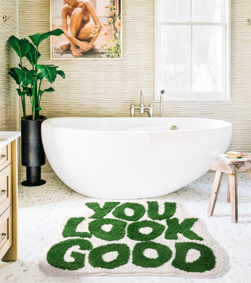 DyeFury ?????????? ????"" ??????"" You Look Good Bath Mat Green Cute Cool Bathroom Rug Fun Bathroom Mats Funny Funky Bathroom Decor Soft Microfiber Bath Rug  Trendy Green Bath Shower Mat - Image 1