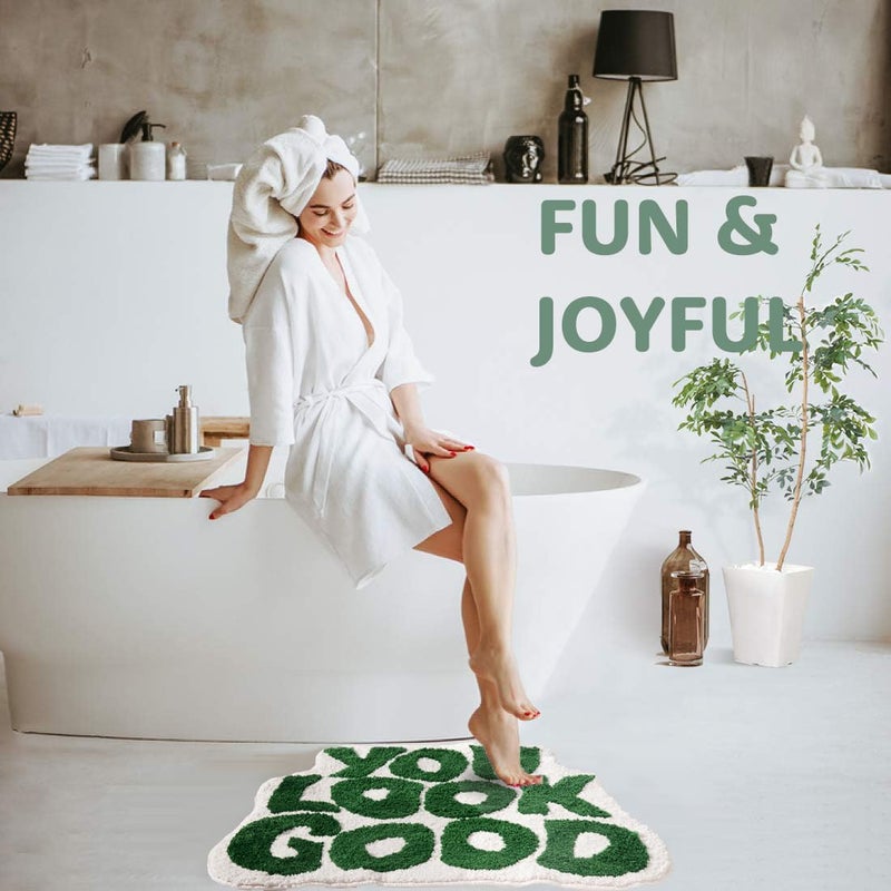 DyeFury ?????????? ????"" ??????"" You Look Good Bath Mat Green Cute Cool Bathroom Rug Fun Bathroom Mats Funny Funky Bathroom Decor Soft Microfiber Bath Rug  Trendy Green Bath Shower Mat - Image 3