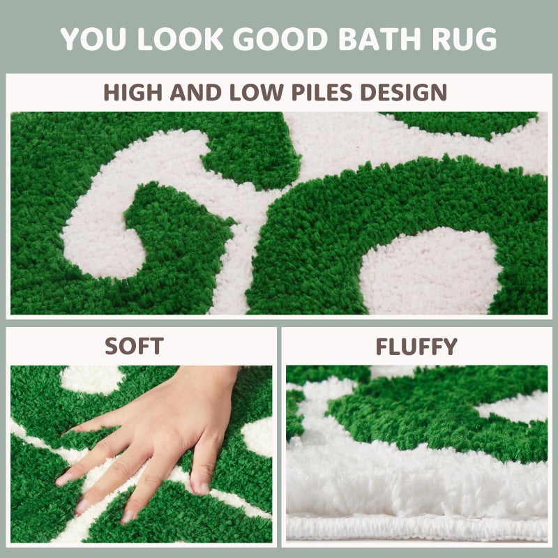 DyeFury ?????????? ????"" ??????"" You Look Good Bath Mat Green Cute Cool Bathroom Rug Fun Bathroom Mats Funny Funky Bathroom Decor Soft Microfiber Bath Rug  Trendy Green Bath Shower Mat - Image 4
