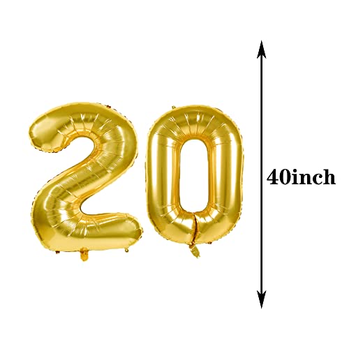 ZSNWGZ Sweet 20th Birthday Decorations Party Supplies,Gold Number 20 Balloons,20th Foil Mylar Balloons Latex Balloon Decoration,Great 20th Birthday for Girls,Women,Men,Photo Props - Image 2