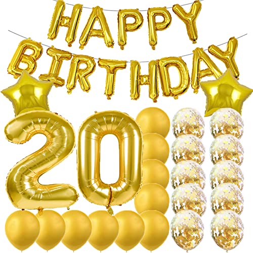 ZSNWGZ Sweet 20th Birthday Decorations Party Supplies,Gold Number 20 Balloons,20th Foil Mylar Balloons Latex Balloon Decoration,Great 20th Birthday for Girls,Women,Men,Photo Props - Image 1