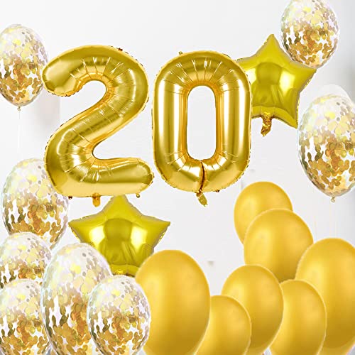 ZSNWGZ Sweet 20th Birthday Decorations Party Supplies,Gold Number 20 Balloons,20th Foil Mylar Balloons Latex Balloon Decoration,Great 20th Birthday for Girls,Women,Men,Photo Props - Image 5