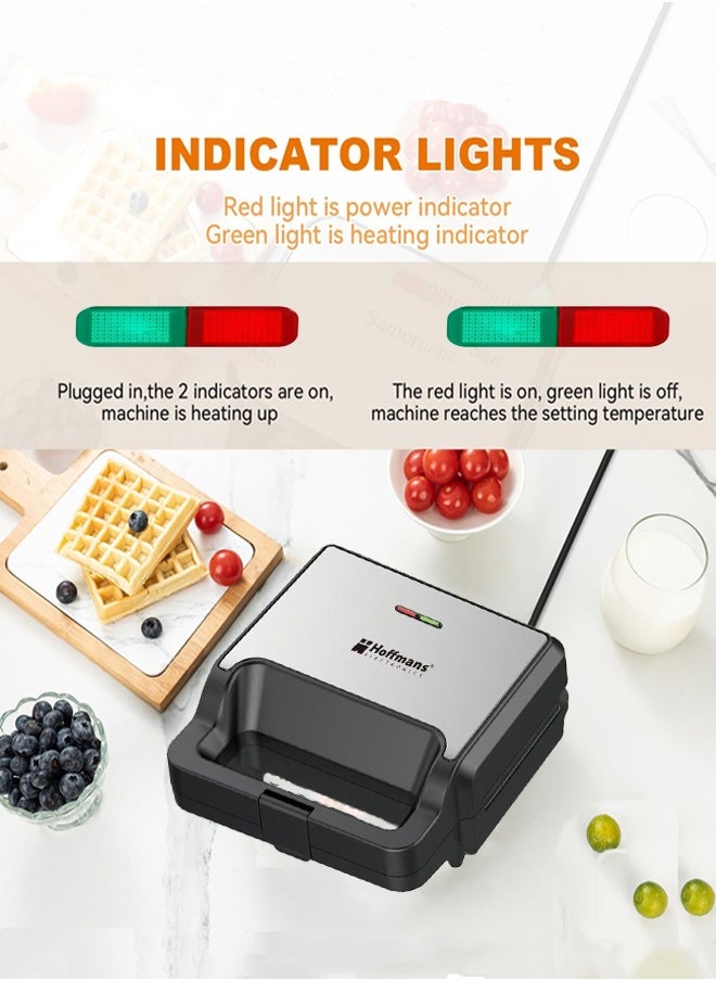 Hoffmans 3-in-1 Sandwich Maker,1000W Waffle Maker,Panini Press,Toastie Maker,Removable Non-stick Plates & automatic temperature adjustment  & Indicator Lights,HM-3019  - Image 5
