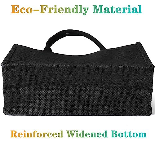 DEAYOU 6 Pack Large Jute Burlap Tote Bag, Black Jute Beach Bag with Laminated Interior, Burlap Gift Tote with Handle, Reusable Lined Market Grocery Shopping Bag for DIY, Wedding,15.4''x12.2''x5.9'' - Image 5