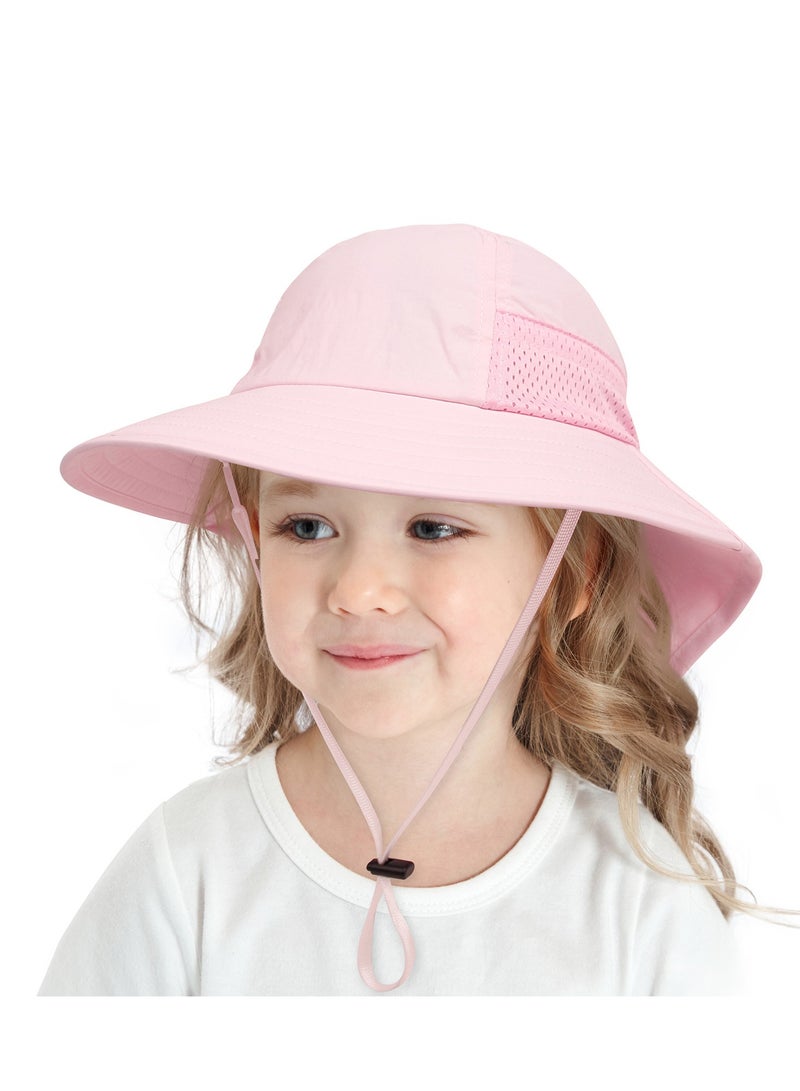 قبعة حماية من الشمس للأطفال الصغار الأولاد والبنات قبعة شمسية ذات حافة عريضة وغطاء للرقبة قبعات للعب على الشاطئ (وردي-ق) - Image 2