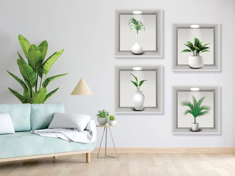 DivineDesigns 3D Type Wall Stickers | Flower Pot Wallpaper Self Adhesive Stickers | Size - 31 cm x 31 cm (Pack of - 4pcs) (Flower Pot) - Image 2