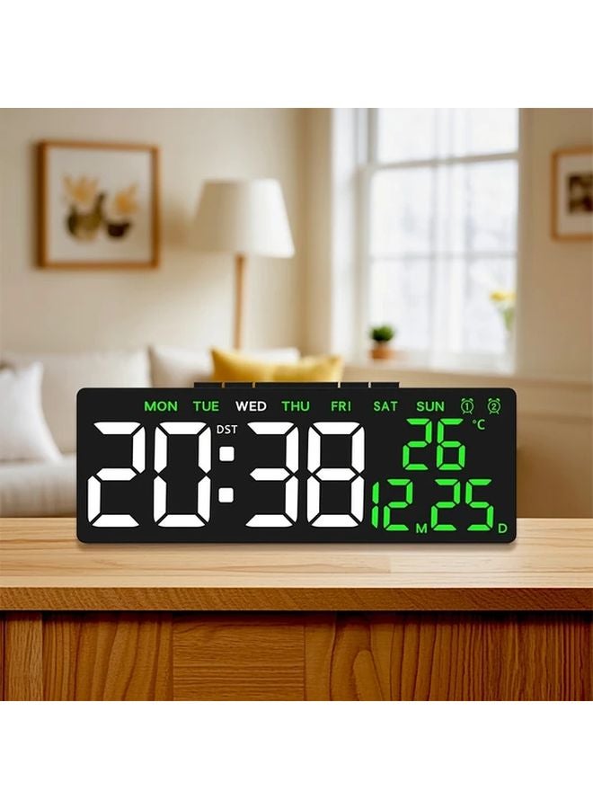Modern LED Digital Alarm Clock With Temperature Humidity Monitor White Green - Image 1