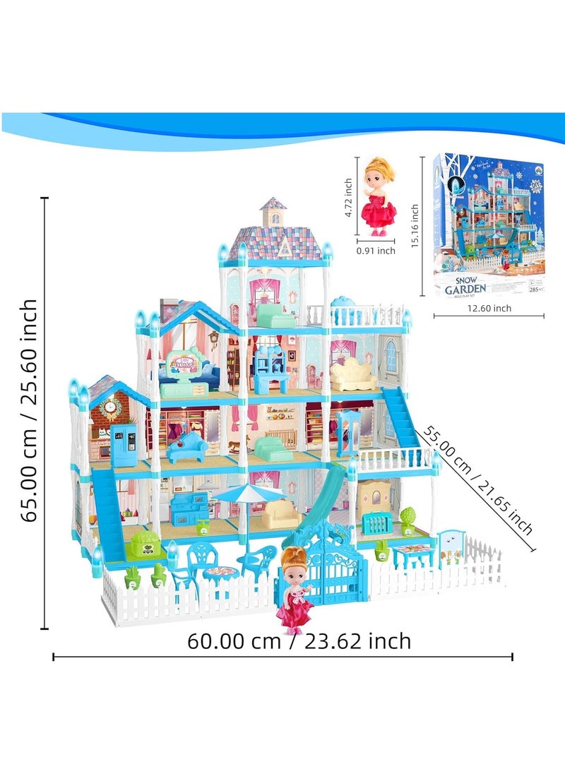 Gonice Doll House, Doll House for Girls, 11 Rooms Dollhouse with Dolls Figure, Puppies,Furnitures, Accessories, LED Light, Toddler Playhouse Gift for for 3 4 5 6 7 8 9 10 Year Old Girls Toys (Blue)  - Image 5