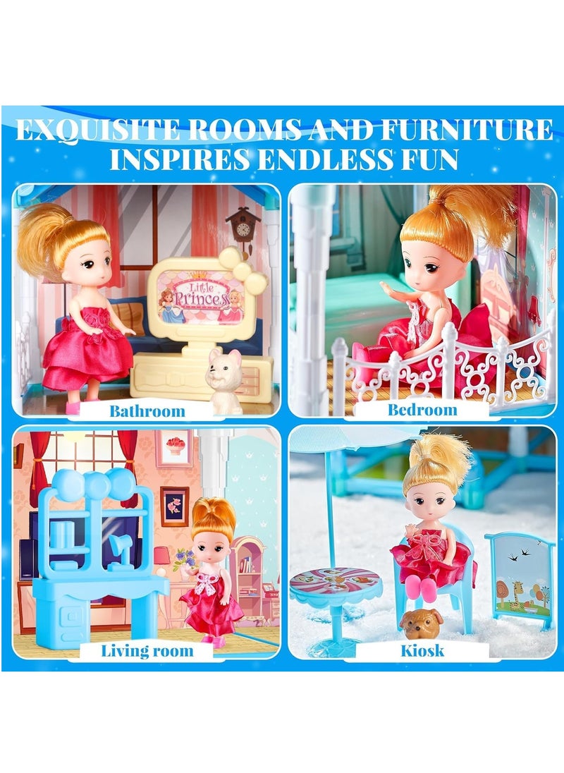 Gonice Doll House, Doll House for Girls, 11 Rooms Dollhouse with Dolls Figure, Puppies,Furnitures, Accessories, LED Light, Toddler Playhouse Gift for for 3 4 5 6 7 8 9 10 Year Old Girls Toys (Blue)  - Image 2