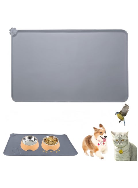 NT Gray Pet Feeding Mat (48cm*30cm), Pet food-grade Silicone Food Mat for Dog and Cat,Placemat for Prevent Food and Water Overflow, Easy Clean, Non-slip and Waterproof