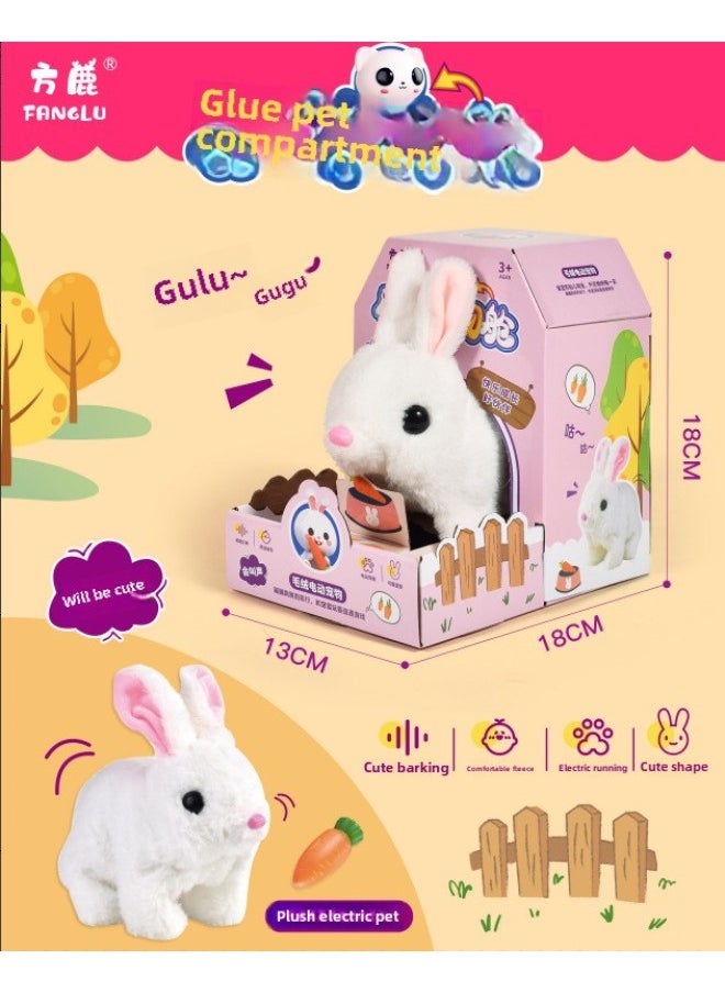 Children's Simulation Electric Pet Dog Plush Rabbit Will Go And Call Pet Cat Boys And Girls Gift Toys Wholesale-Color:Rubber Pet Cabin (electric Plush Rabbit)  - Image 1