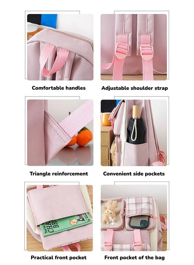الدليبن طقم حقائب ظهر للأطفال مكون من 4 قطع، حقائب مدرسية للأطفال، حقائب ظهر مدرسية لطيفة، حقيبة ظهر متعددة الجيوب، حقائب مدرسية للأطفال من المرحلة الابتدائية والمتوسطة، سعة كبيرة، حقيبة للدراسة، حقيبة كروس، مقلمة، طقم من 4 قطع (وردي) - Image 4