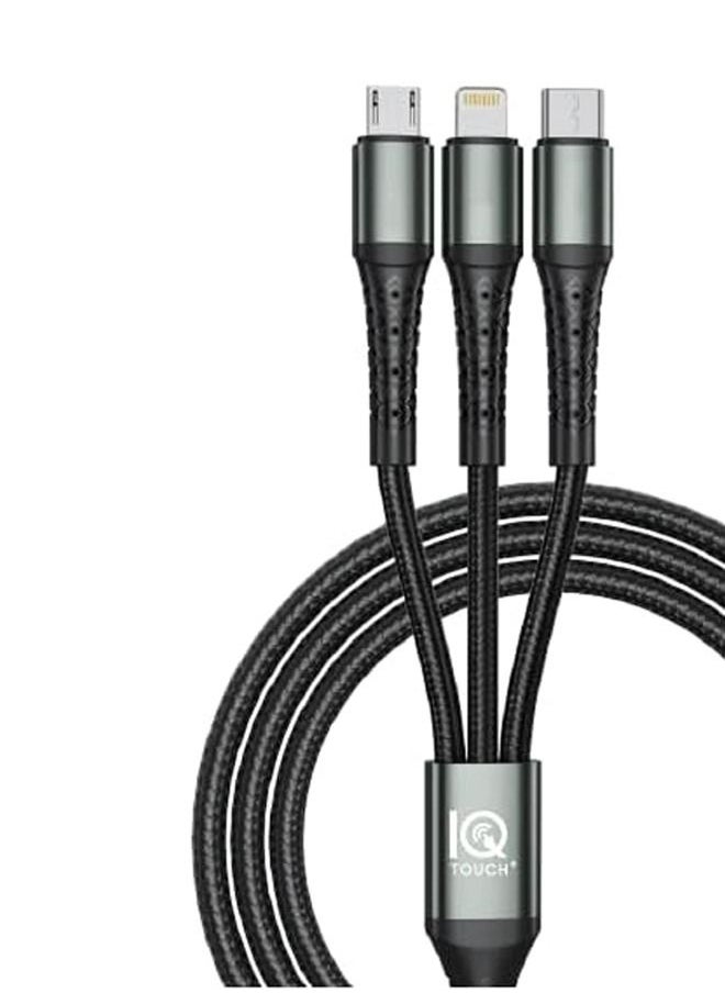 IQ TOUCH - IQ TOUCH Icharge Multix Cable Nylon 3 In 1 Cable Aluminum Black - Image 1