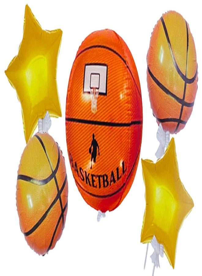 Balloonistics 4D Basketball Foil Balloon Bouquet for Sports Theme Set of 5 - Image 1