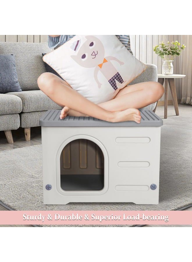 Deblue Weatherproof Cat House for Indoor Outdoor, Durable Outside Cat House for Feral Cats, Unique Cat Shelter for Small Pet, Spacious, Easy to Assemble - Grey - Image 4