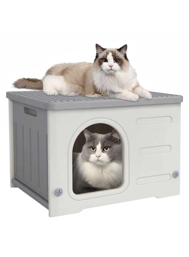 Deblue Weatherproof Cat House for Indoor Outdoor, Durable Outside Cat House for Feral Cats, Unique Cat Shelter for Small Pet, Spacious, Easy to Assemble - Grey - Image 1