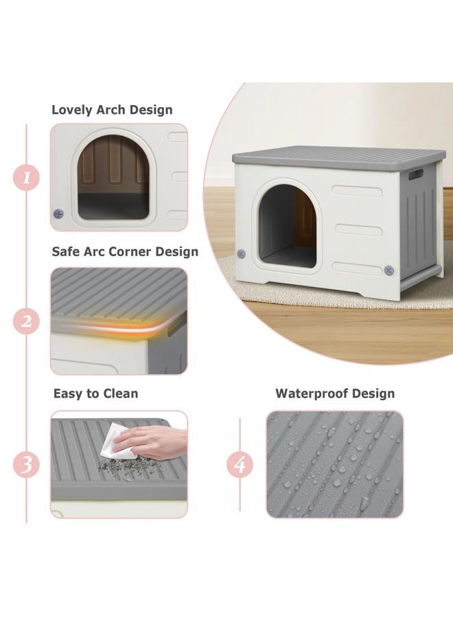 Deblue Weatherproof Cat House for Indoor Outdoor, Durable Outside Cat House for Feral Cats, Unique Cat Shelter for Small Pet, Spacious, Easy to Assemble - Grey - Image 3