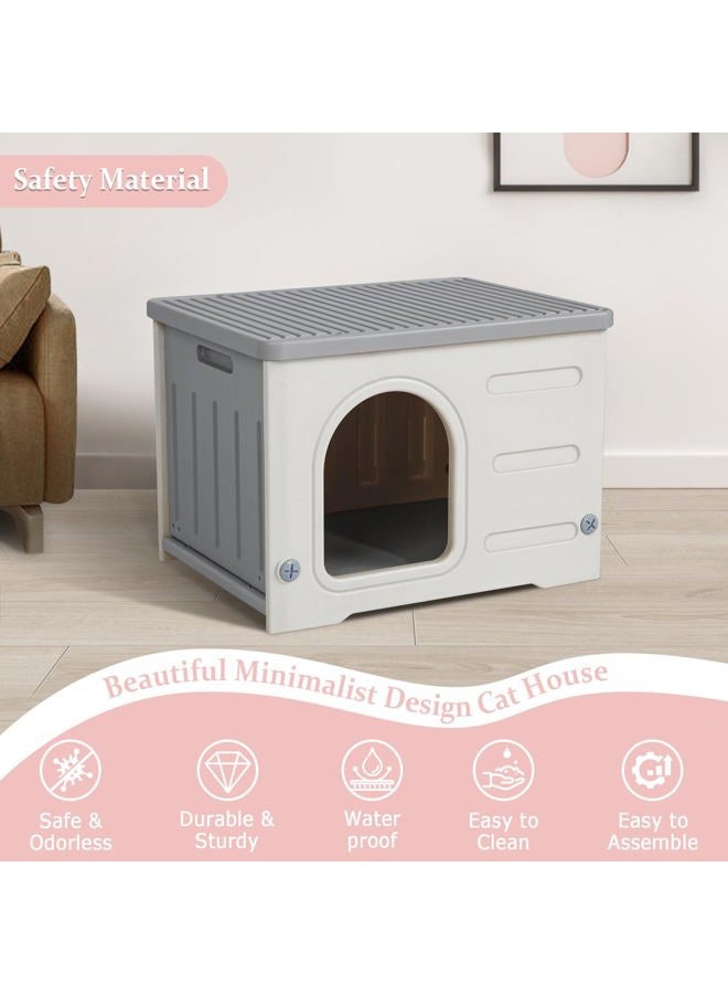 Deblue Weatherproof Cat House for Indoor Outdoor, Durable Outside Cat House for Feral Cats, Unique Cat Shelter for Small Pet, Spacious, Easy to Assemble - Grey - Image 2