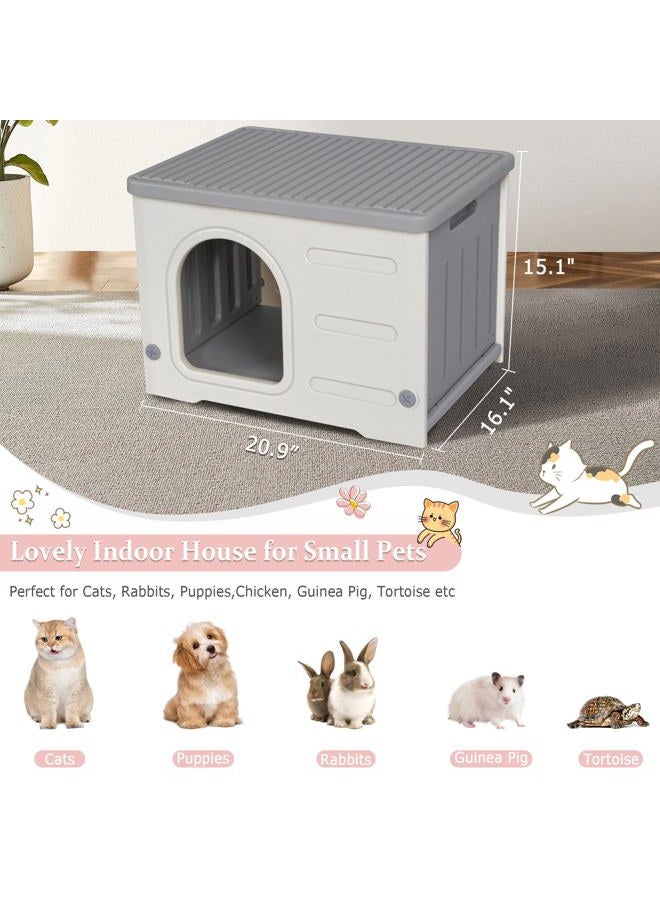 Deblue Weatherproof Cat House for Indoor Outdoor, Durable Outside Cat House for Feral Cats, Unique Cat Shelter for Small Pet, Spacious, Easy to Assemble - Grey - Image 5