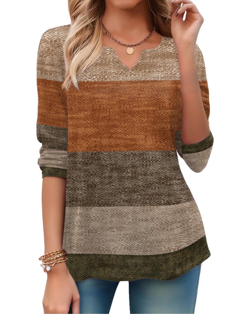 Zeagoo Long Sleeve Shirts for Women Thanksgiving Spring Boho Tops Dressy Casual V-Neck Fashion Cute Blouse for Work XXL Caramel - Image 4