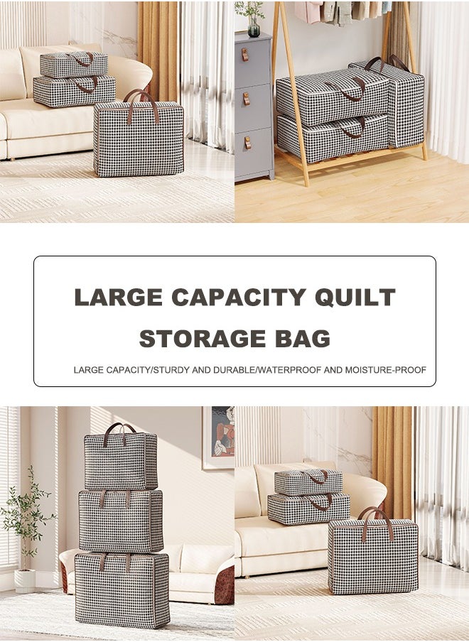 Generic Quilt Storage Bags Non-Woven Extra Large Storage Bags Clothes Storage Bag Houndstooth Pattern Printed Folding Organizer Bag For Clothes Pillows Blankets Bedding  storage bags, Clothes Storage Bags Foldable,  with Durable Handles/Zipper 85*30*60cm(150l)  - Image 1